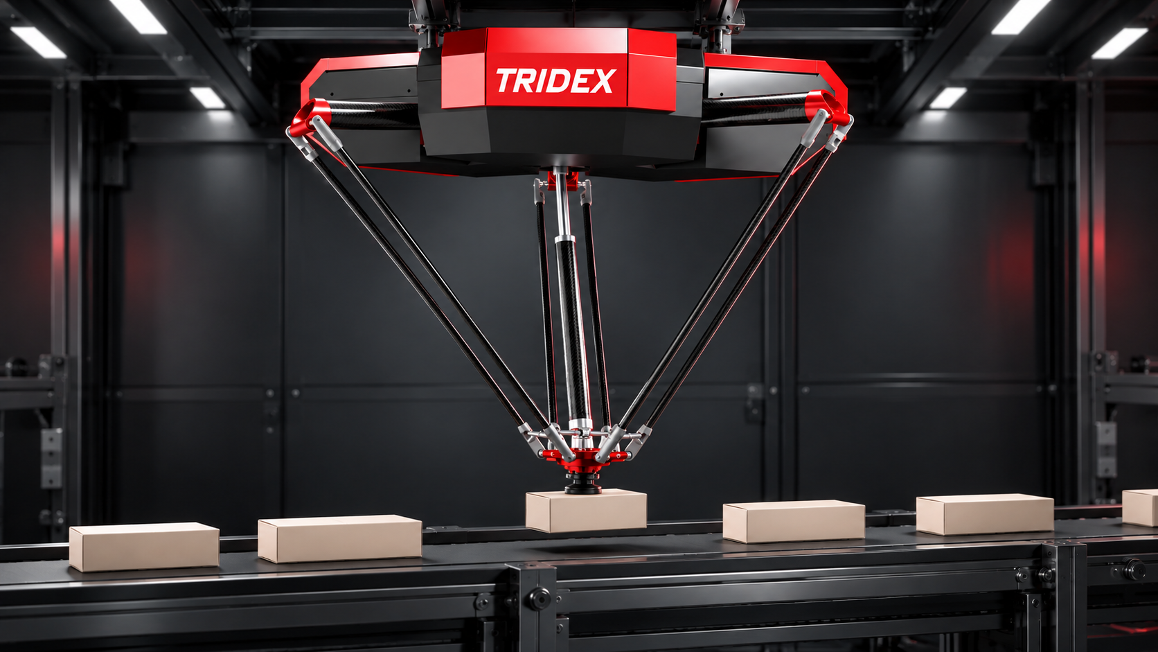 Ürünü yönünü değiştirmeden taşıyan 3 eksenli Tridex robotu